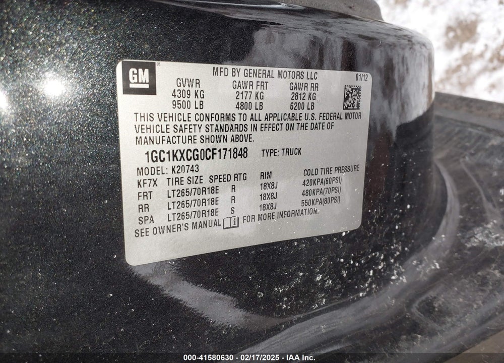 2012 CHEVROLET SILVERADO 2500HD VIN: 1GC1KXCG0CF171848