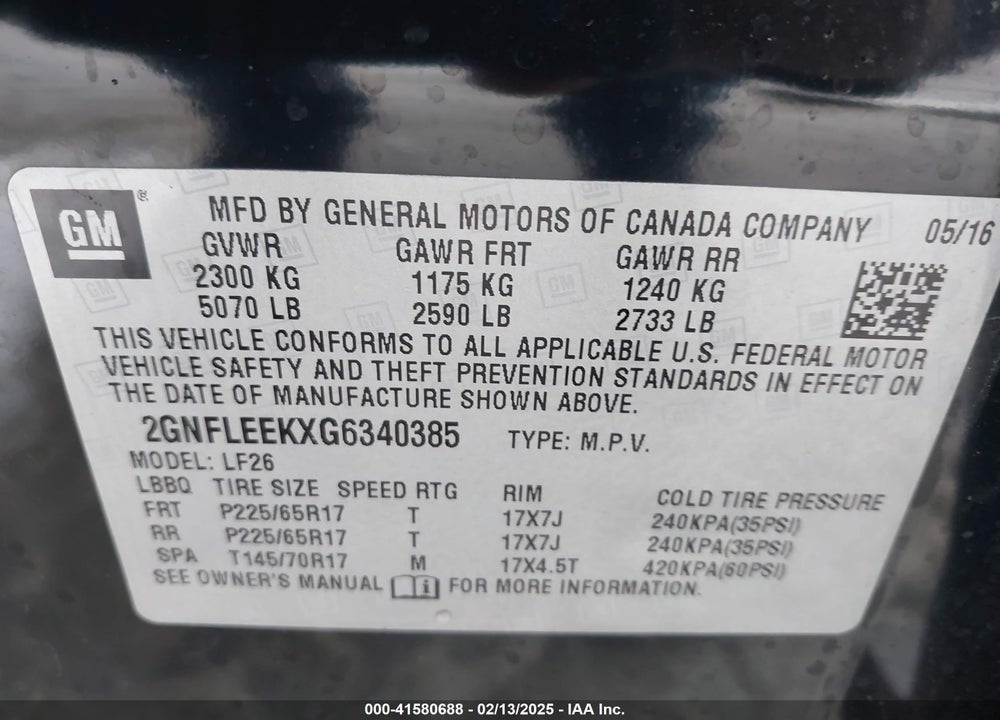 2016 CHEVROLET EQUINOX LS VIN: 2GNFLEEKXG6340385