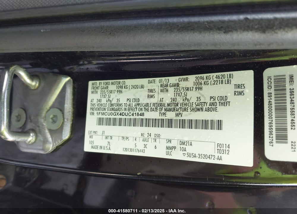 2013 FORD ESCAPE SE VIN: 1FMCU0GX4DUC41848