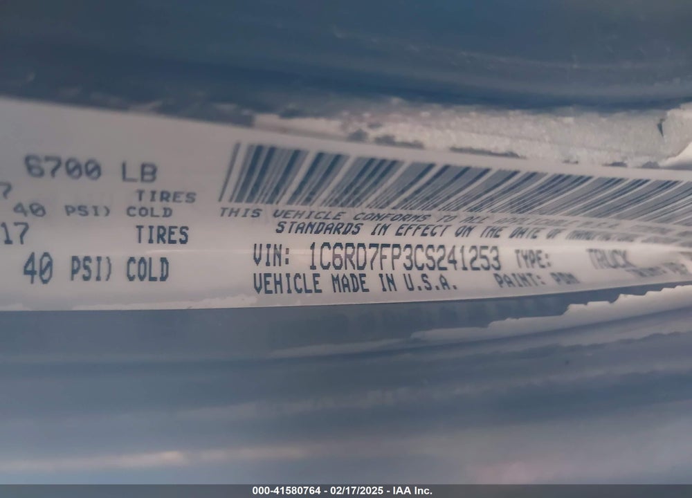 2012 RAM 1500 VIN: 1C6RD7FP3CS241253