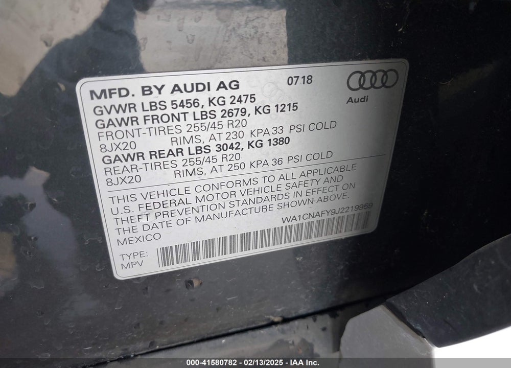 2018 AUDI Q5 VIN: WA1CNAFY9J2219959