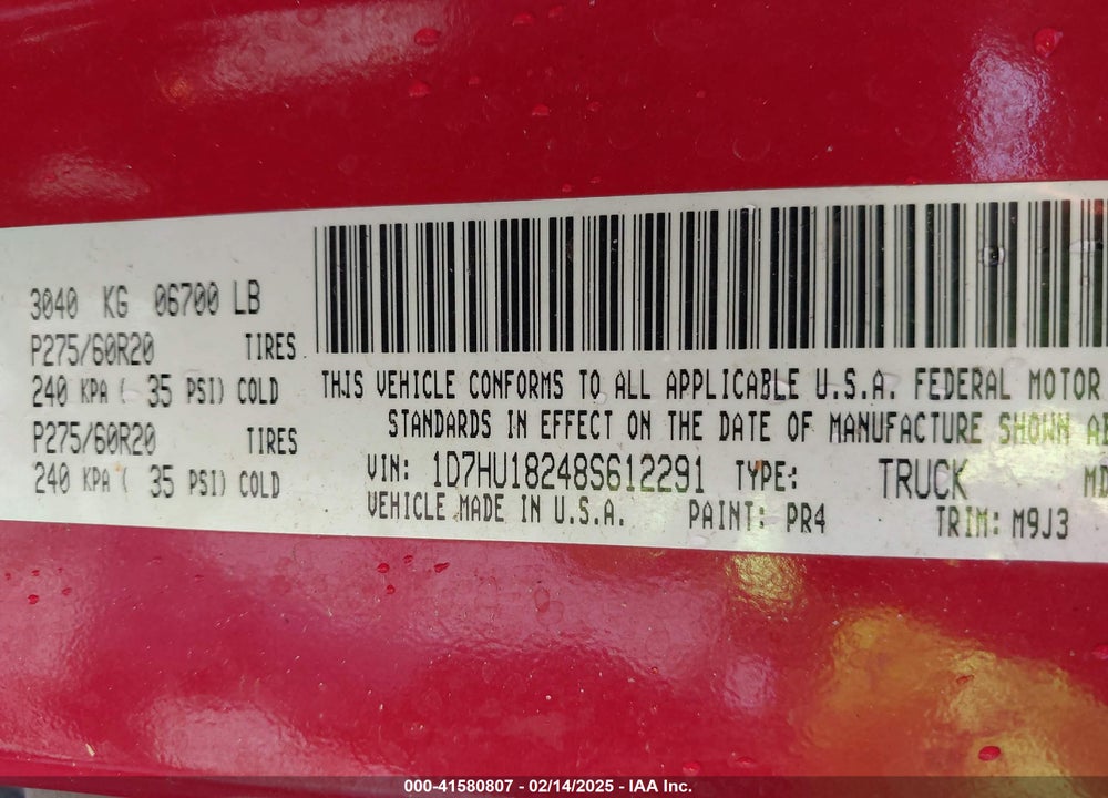 2008 DODGE RAM 1500 VIN: 1D7HU18248S612291