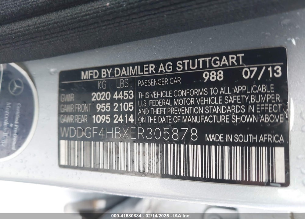 2014 MERCEDES-BENZ C 250 VIN: WDDGF4HBXER305878