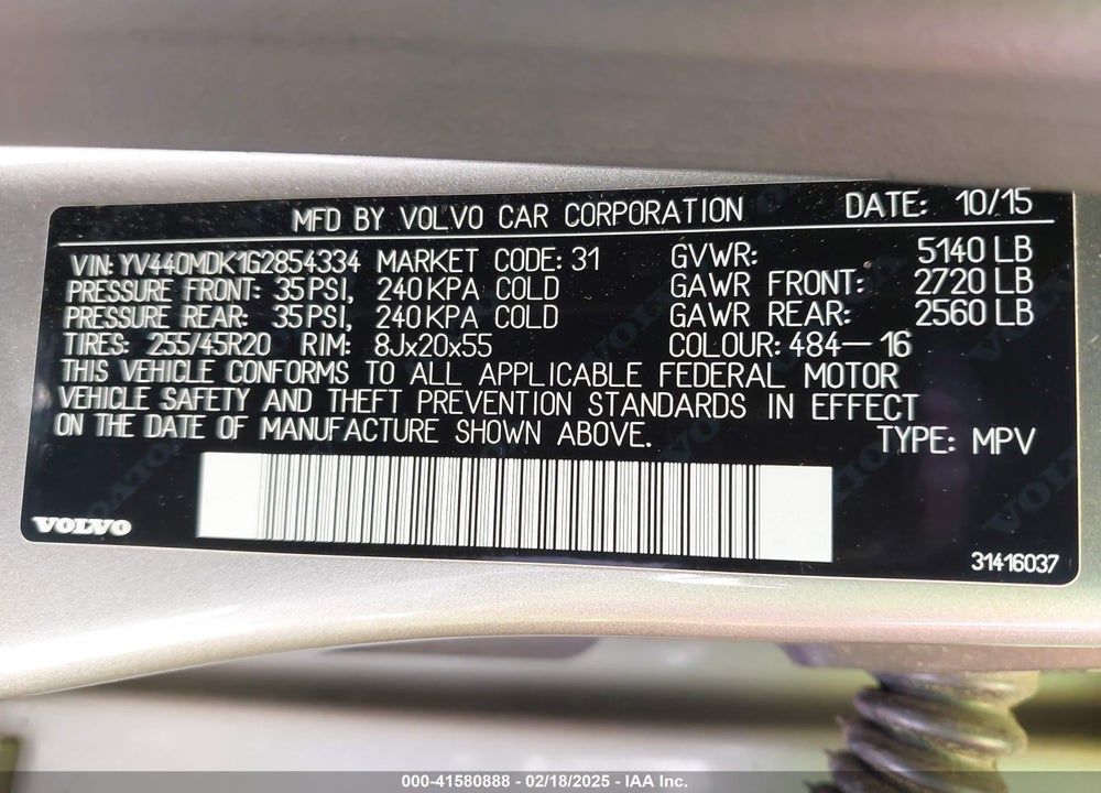 2016 VOLVO XC60 VIN: YV440MDK1G2854334