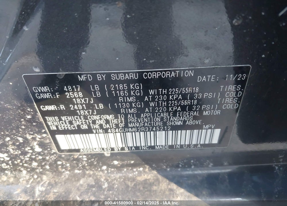 2024 SUBARU CROSSTREK VIN: 4S4GUHM62R3745212