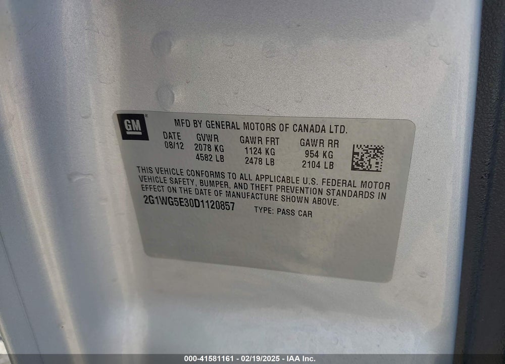 2013 CHEVROLET IMPALA VIN: 2G1WG5E30D1120857