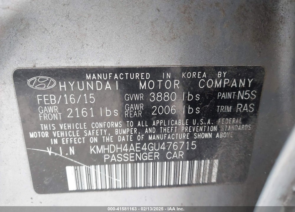 2016 HYUNDAI ELANTRA SE VIN: KMHDH4AE4GU476715
