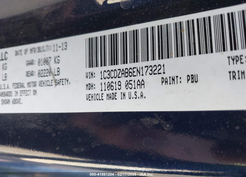 2014 DODGE AVENGER SE VIN: 1C3CDZAB6EN173221