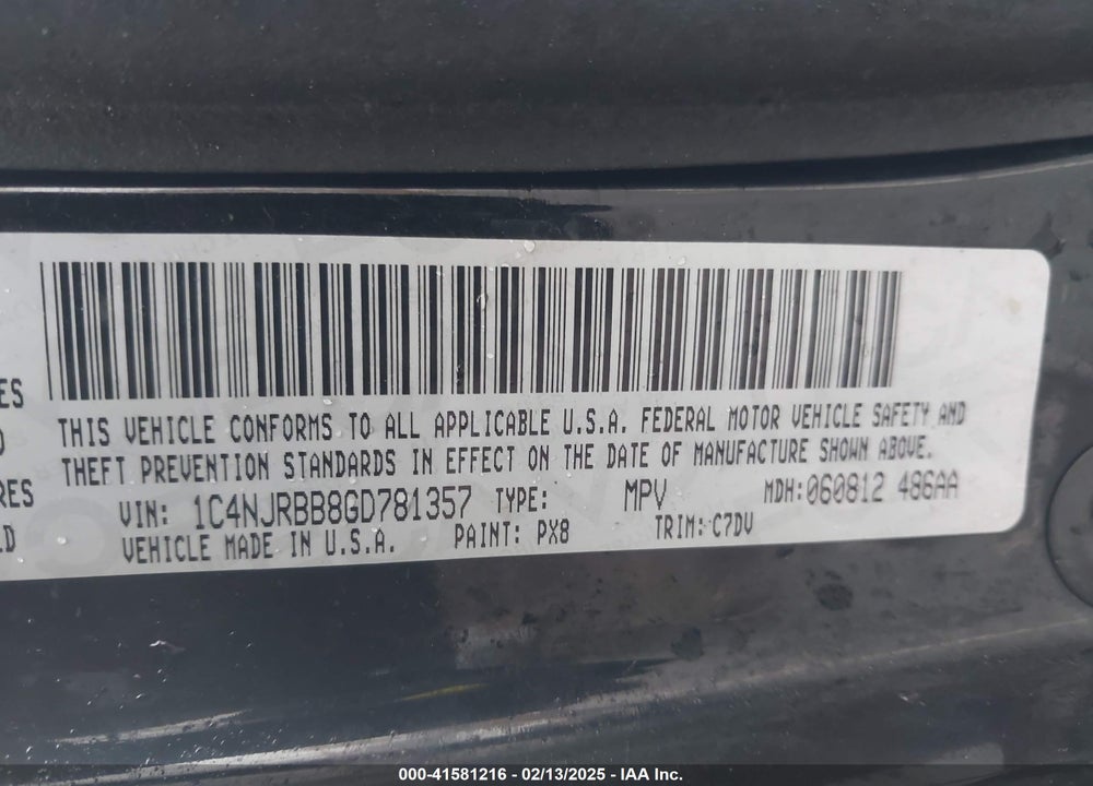 2016 JEEP PATRIOT SPORT VIN: 1C4NJRBB8GD781357