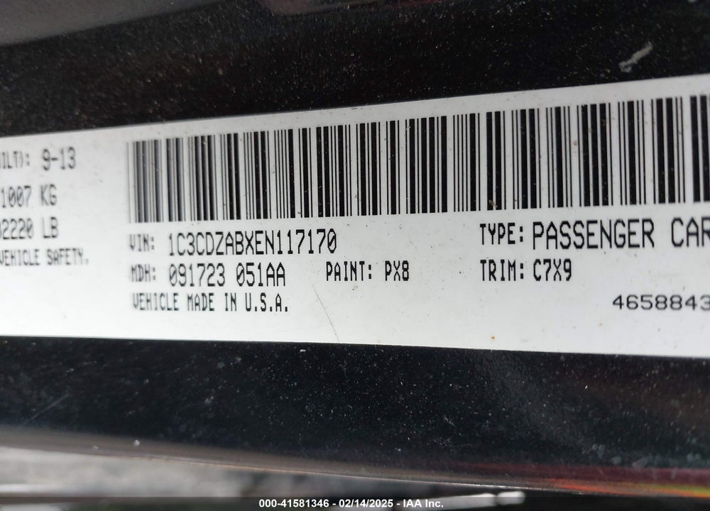 2014 DODGE AVENGER SE VIN: 1C3CDZABXEN117170