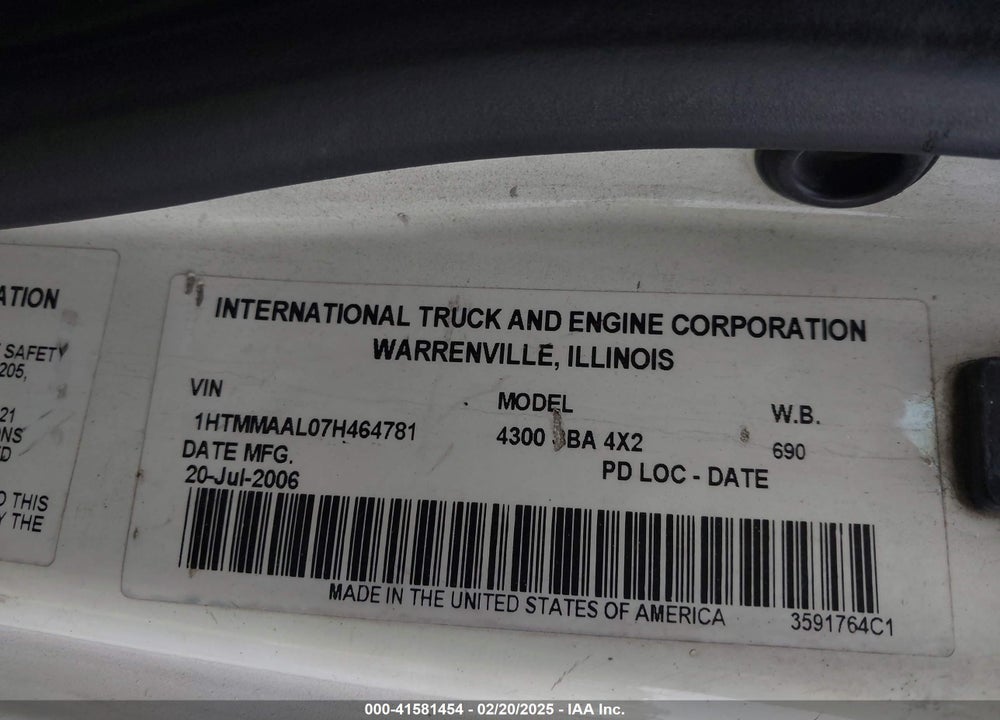 2007 INTERNATIONAL 4000 4300 VIN: 1HTMMAAL07H464781