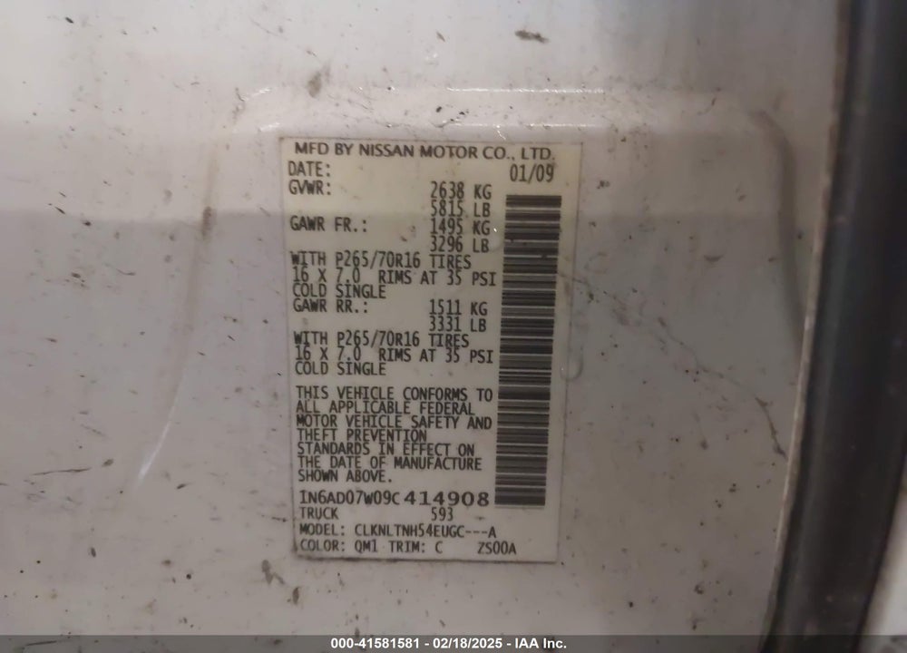 2009 NISSAN FRONTIER SE VIN: 1N6AD07W09C414908