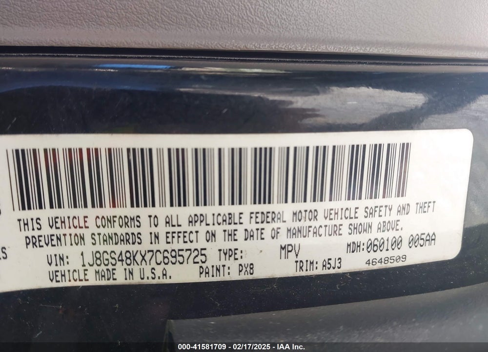 2007 JEEP GRAND CHEROKEE LAREDO VIN: 1J8GS48KX7C695725