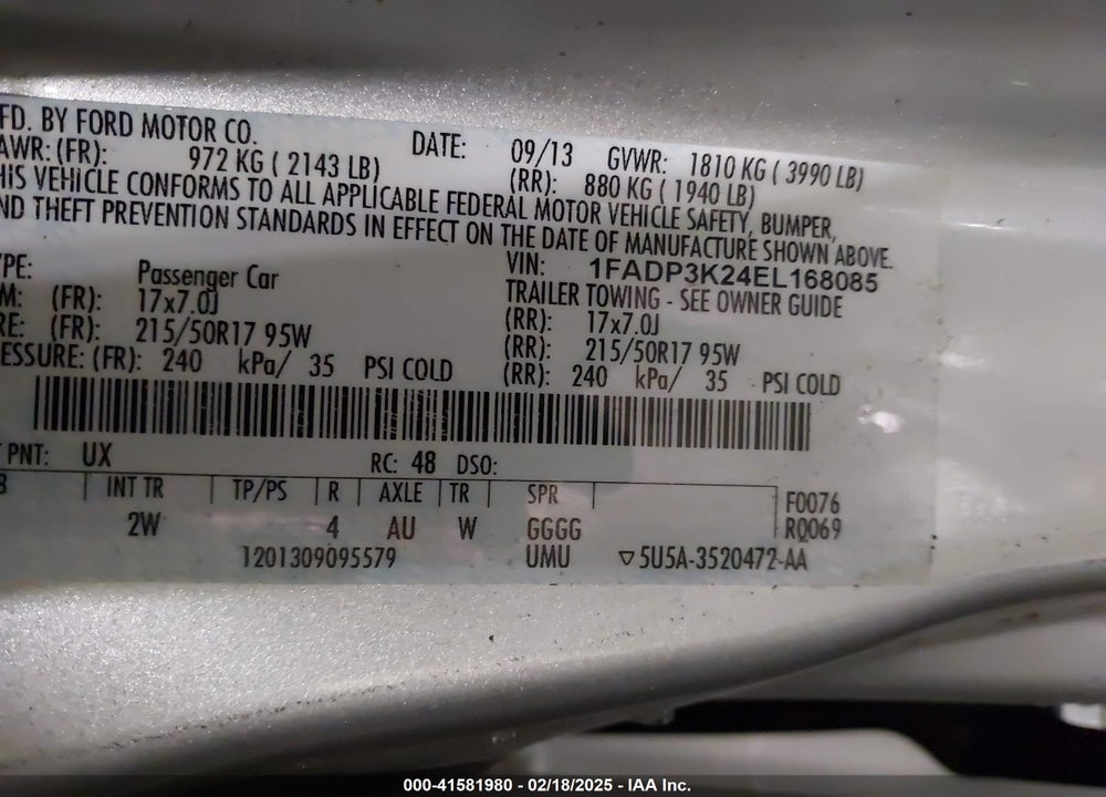 2014 FORD FOCUS SE VIN: 1FADP3K24EL168085