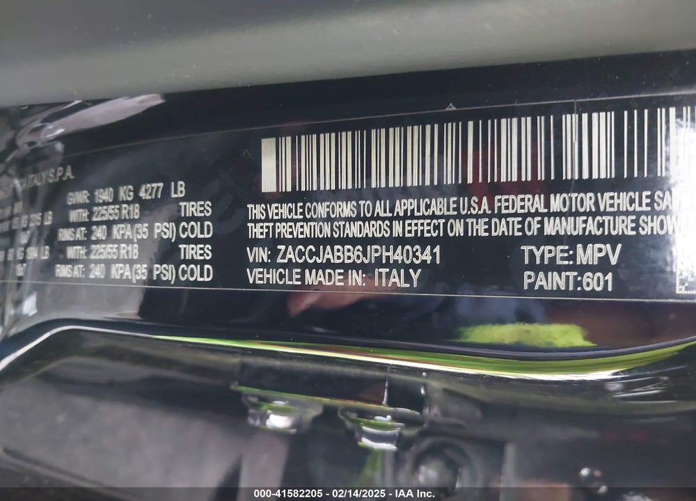 2018 JEEP RENEGADE ALTITUDE FWD VIN: ZACCJABB6JPH40341