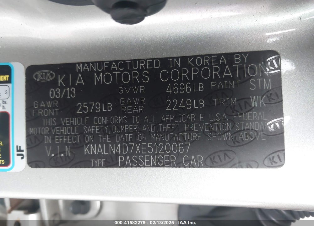 2014 KIA CADENZA PREMIUM VIN: KNALN4D7XE5120067