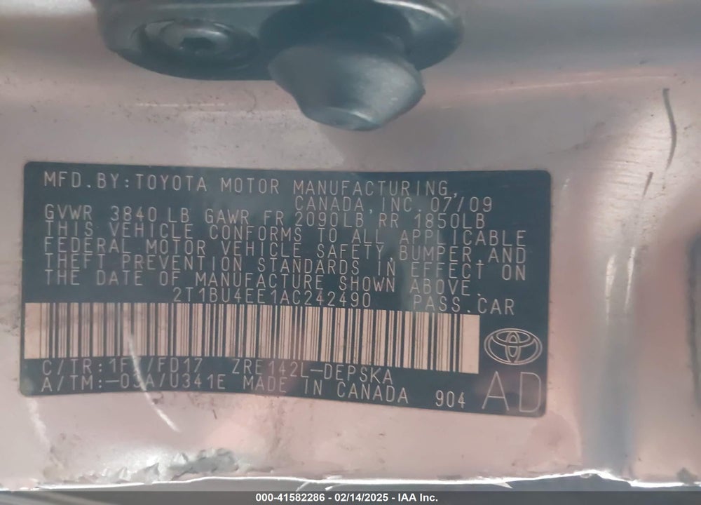 2010 TOYOTA COROLLA S VIN: 2T1BU4EE1AC242490