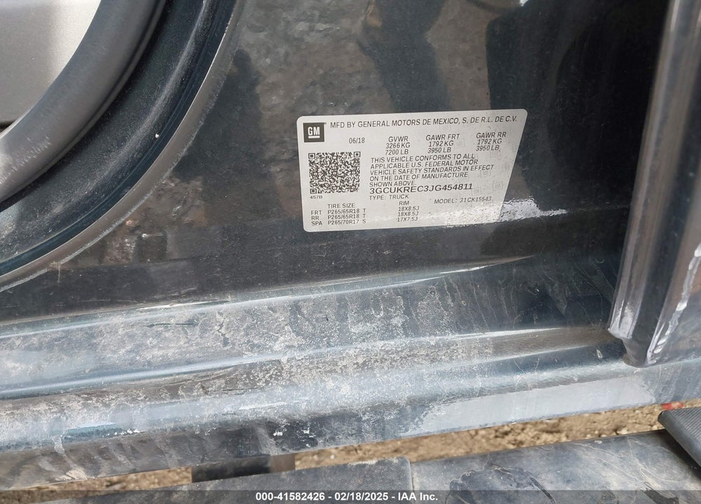 2018 CHEVROLET SILVERADO 1500 VIN: 3GCUKREC3JG454811