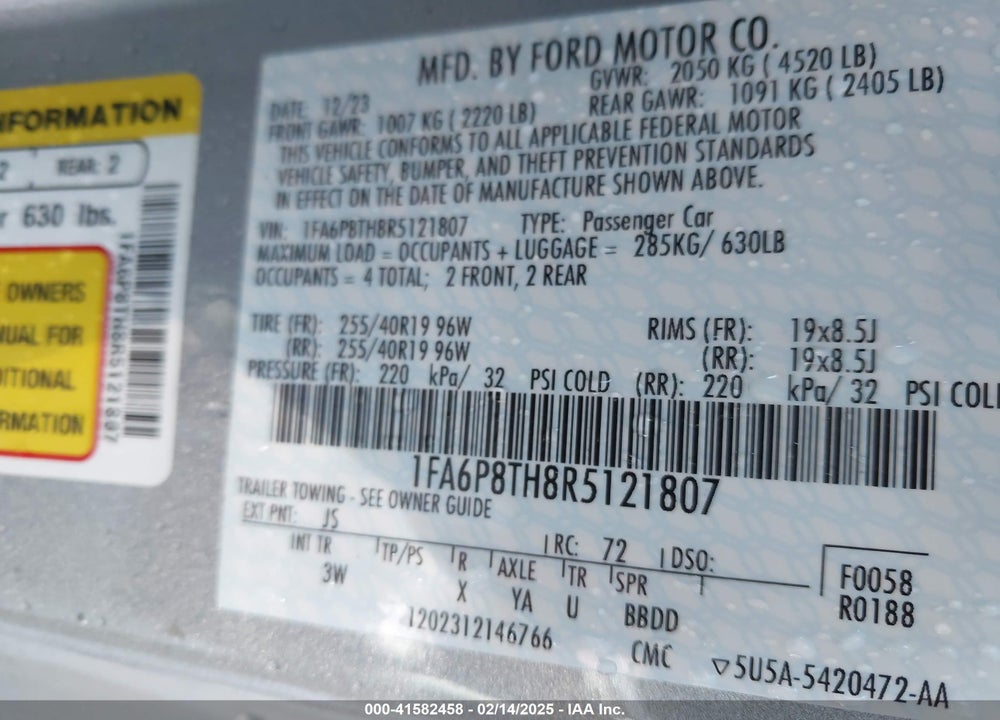 2024 FORD MUSTANG VIN: 1FA6P8TH8R5121807