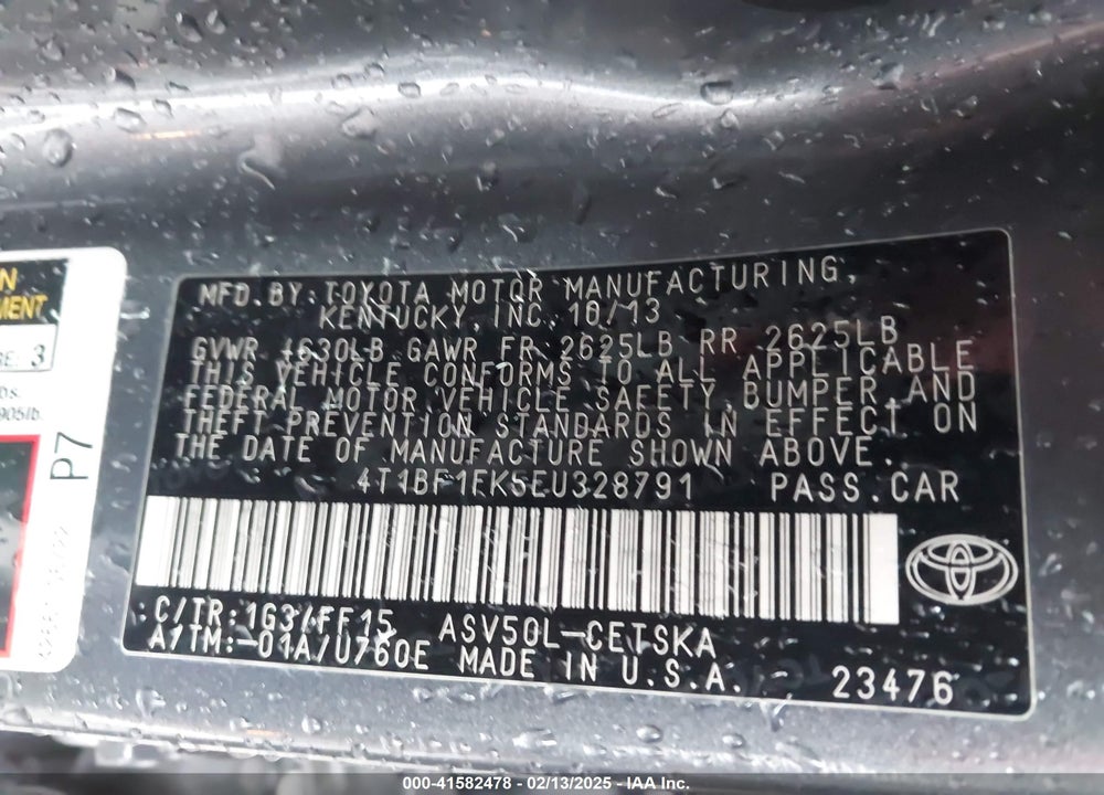 2014 TOYOTA CAMRY VIN: 4T1BF1FK5EU328791