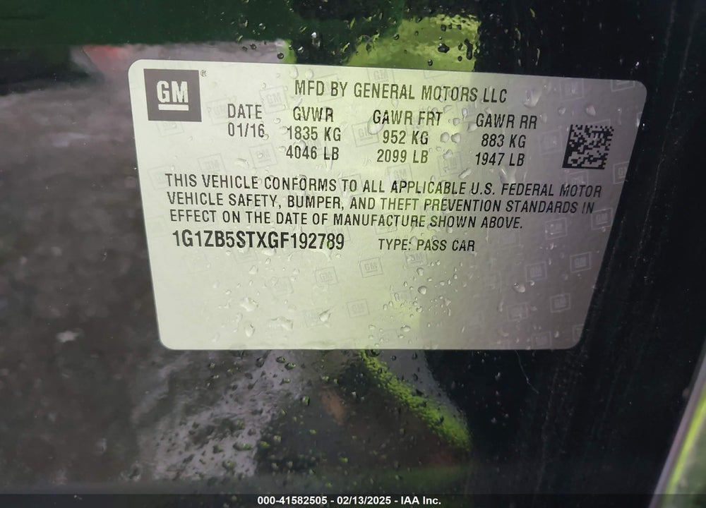 2016 CHEVROLET MALIBU LS VIN: 1G1ZB5STXGF192789