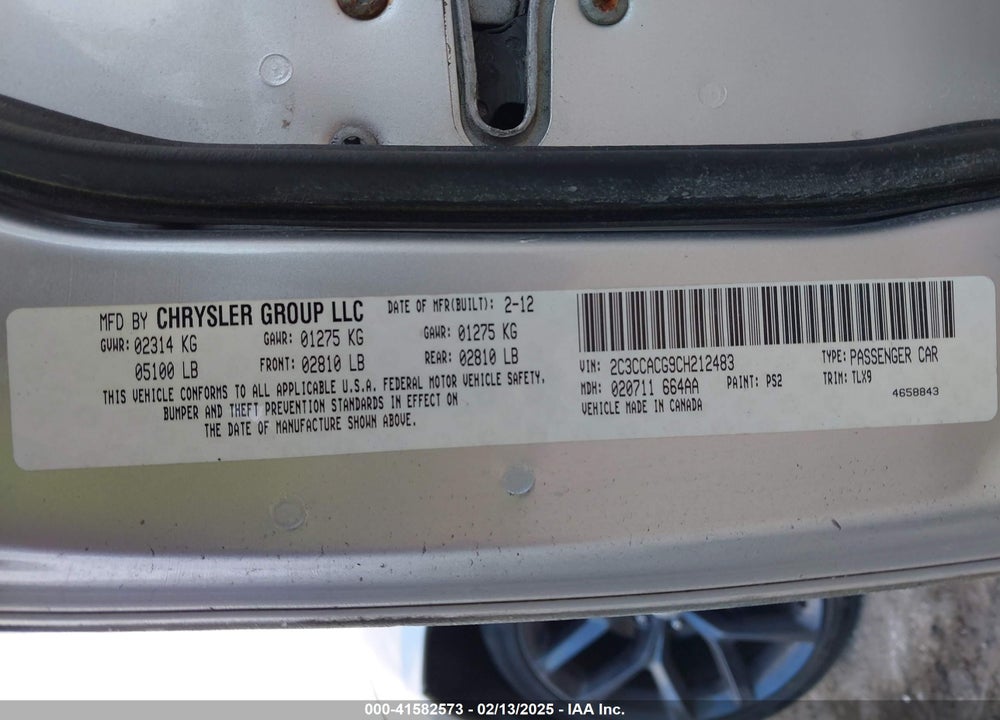 2012 CHRYSLER 300 VIN: 2C3CCACG9CH212483