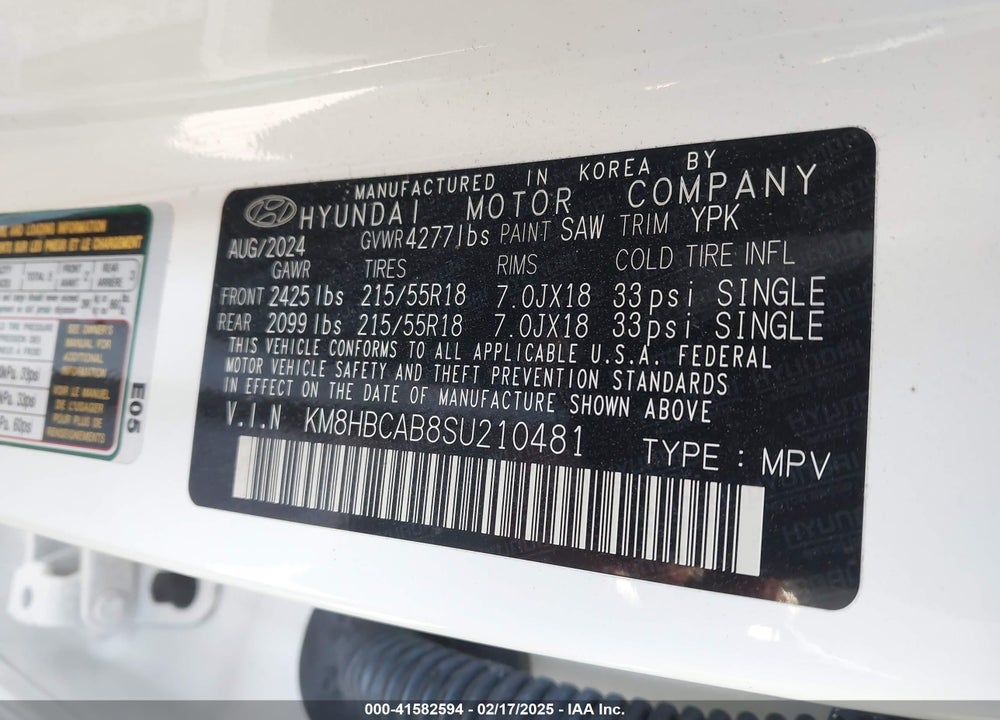 2025 HYUNDAI KONA SEL VIN: KM8HBCAB8SU210481