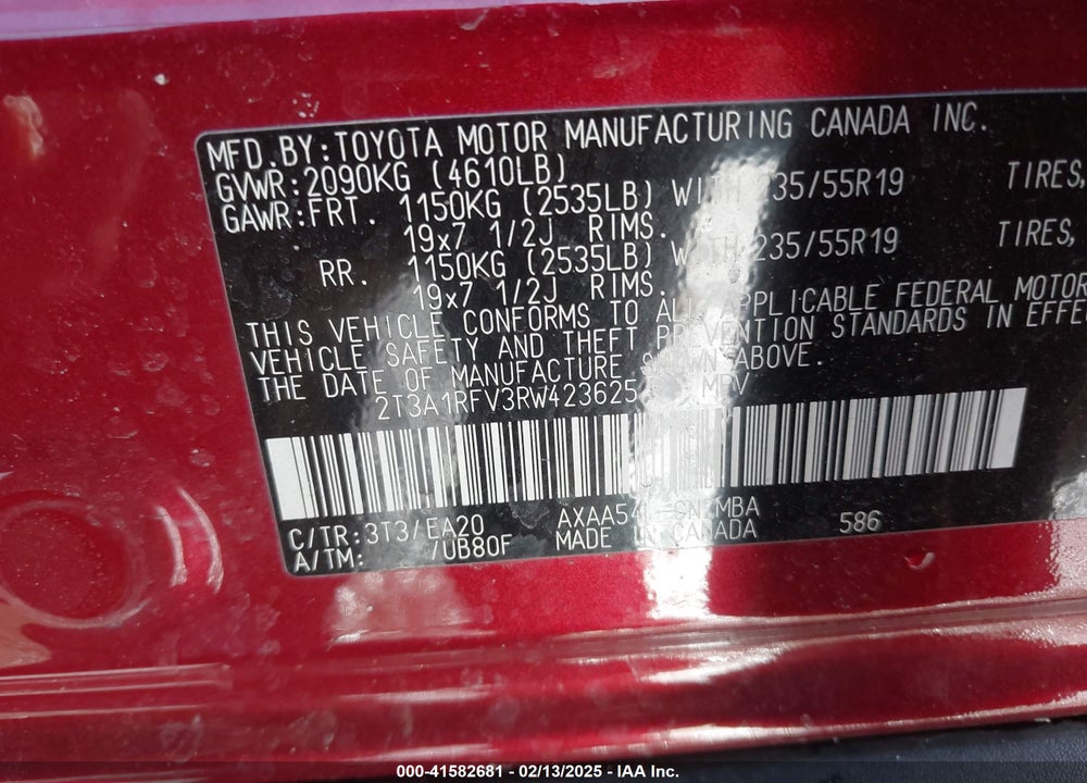 2024 TOYOTA RAV4 VIN: 2T3A1RFV3RW423625