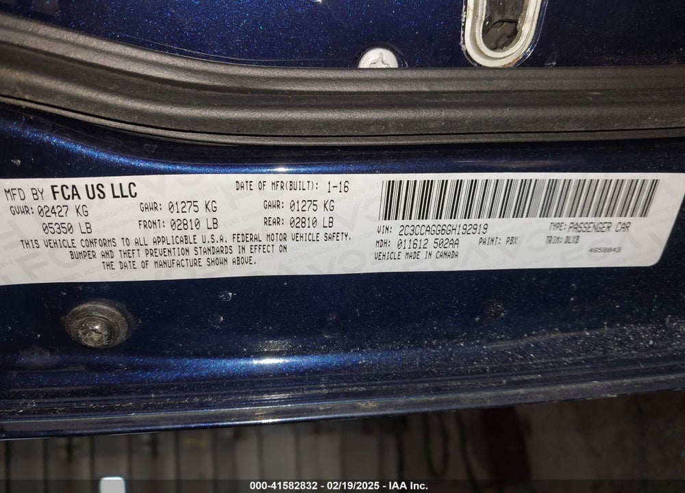 2016 CHRYSLER 300 VIN: 2C3CCAGG6GH192919