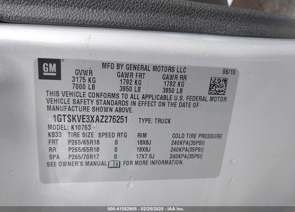 2010 GMC SIERRA 1500 SLE VIN: 1GTSKVE3XAZ276251