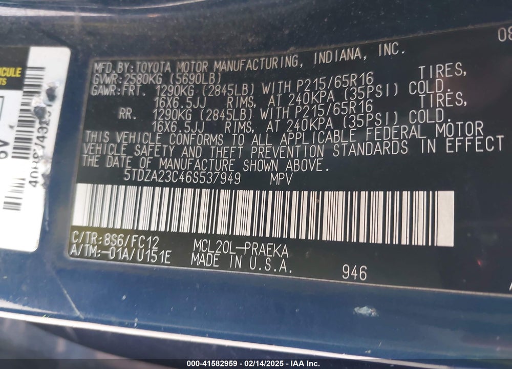 2006 TOYOTA SIENNA LE VIN: 5TDZA23C46S537949