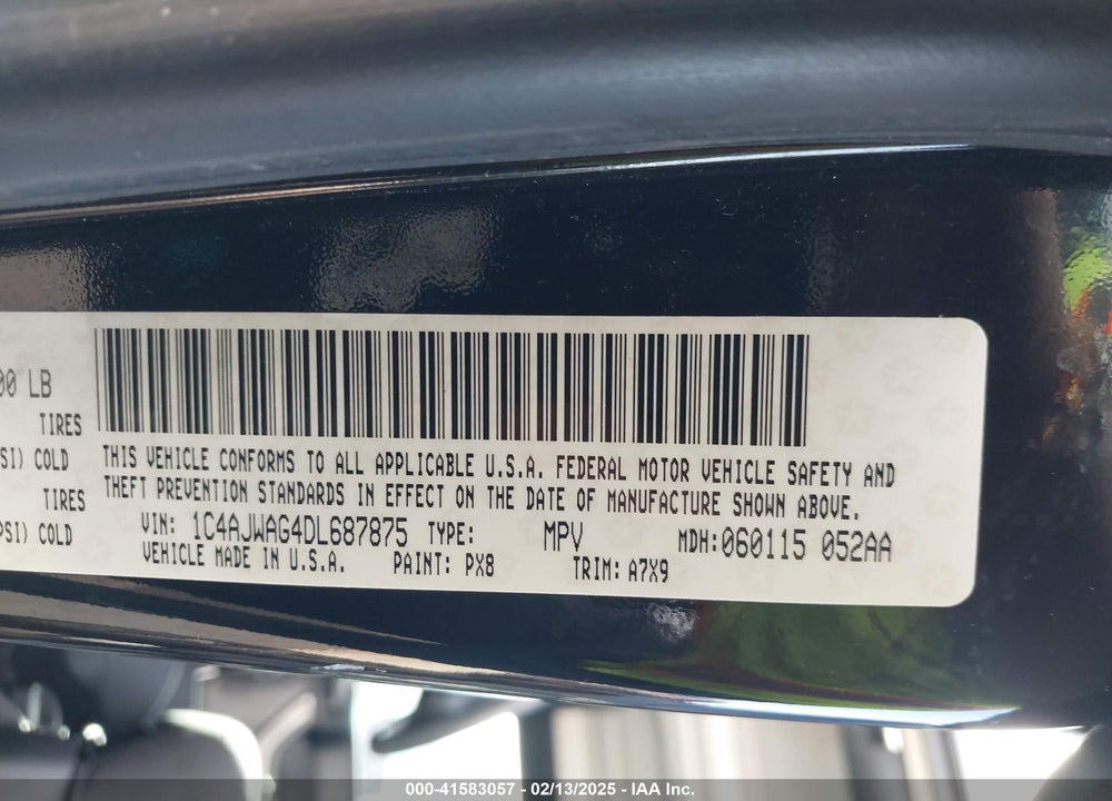2013 JEEP WRANGLER SPORT VIN: 1C4AJWAG4DL687875