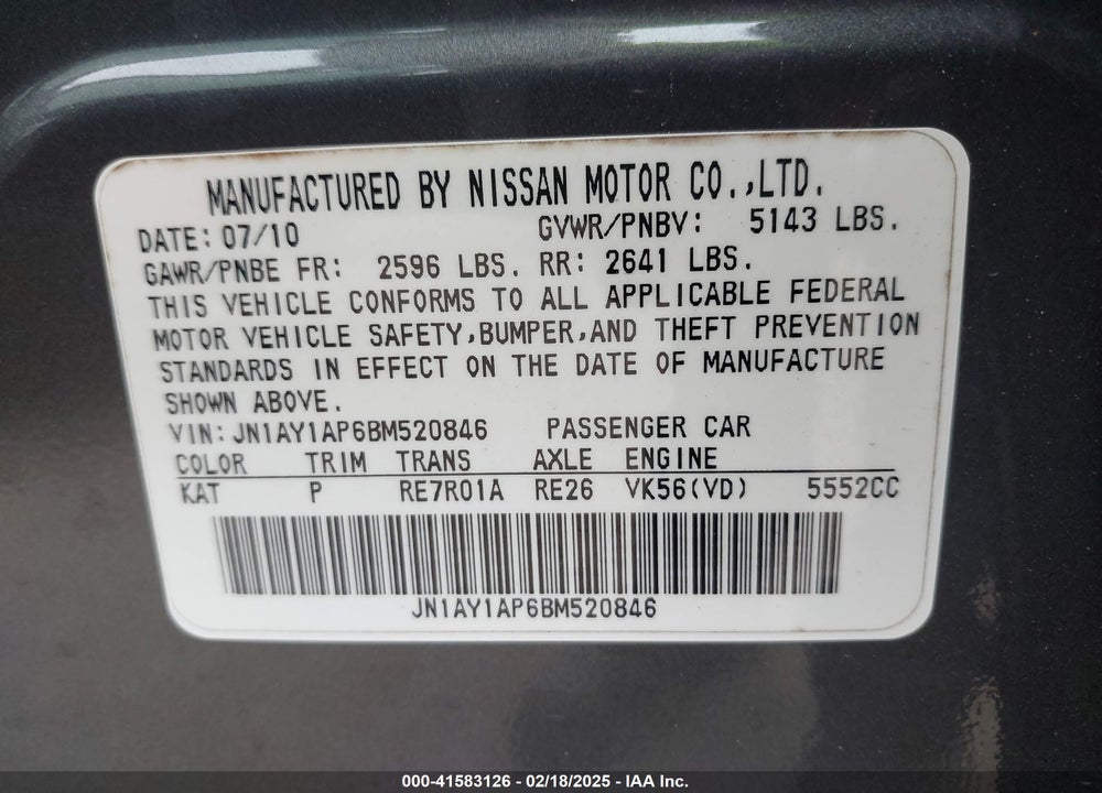 2011 INFINITI M56 VIN: JN1AY1AP6BM520846