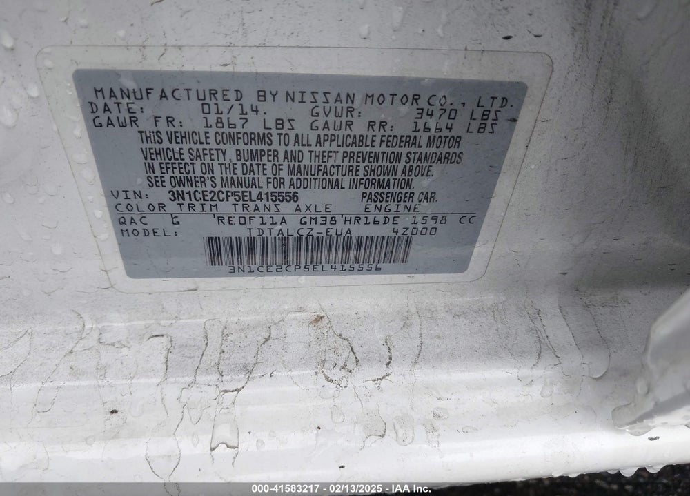 2014 NISSAN VERSA BASE/S/SV/ VIN: 3N1CE2CP5EL415556