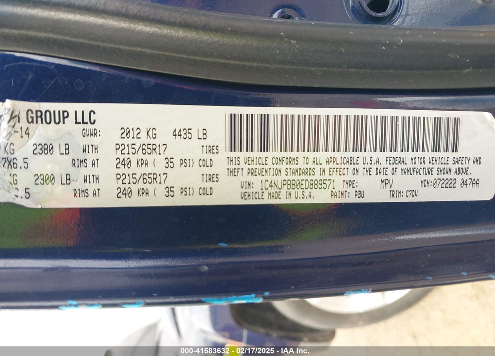 2014 JEEP PATRIOT SPORT VIN: 1C4NJPBB0ED889571