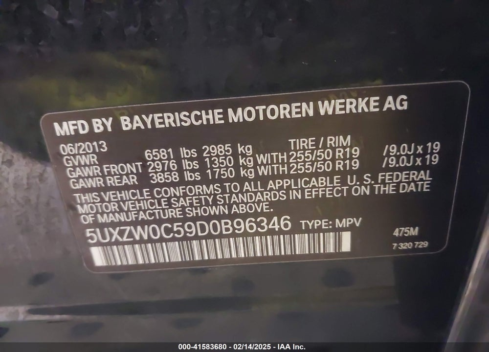 2013 BMW X5 XDRIVE35D VIN: 5UXZW0C59D0B96346