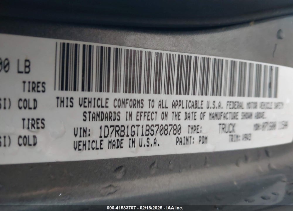 2011 RAM 1500 SLT VIN: 1D7RB1GT1BS708780