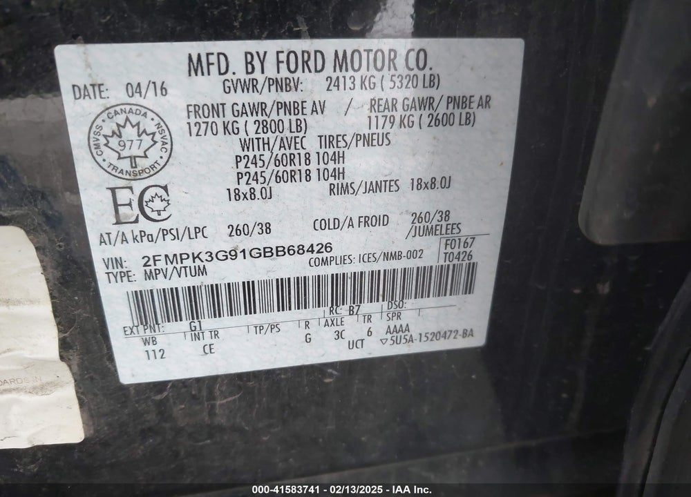 2016 FORD EDGE SE VIN: 2FMPK3G91GBB68426