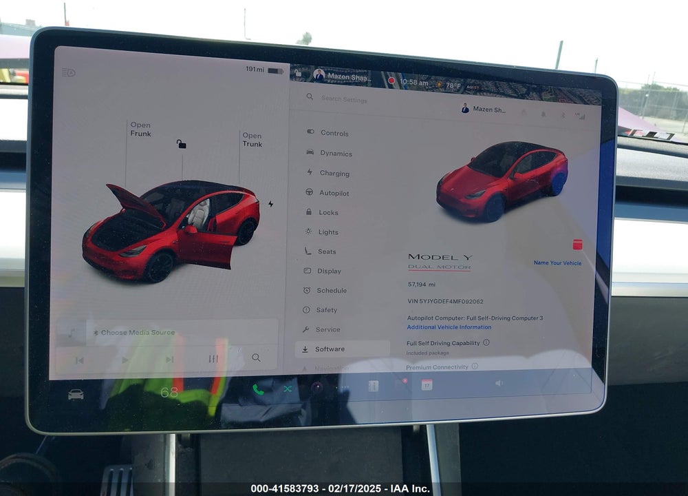 2021 TESLA MODEL Y VIN: 5YJYGDEF4MF092062