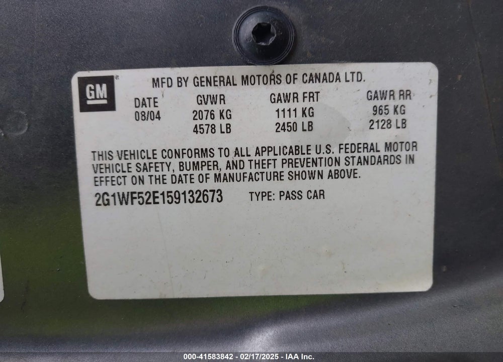 2005 CHEVROLET IMPALA VIN: 2G1WF52E159132673