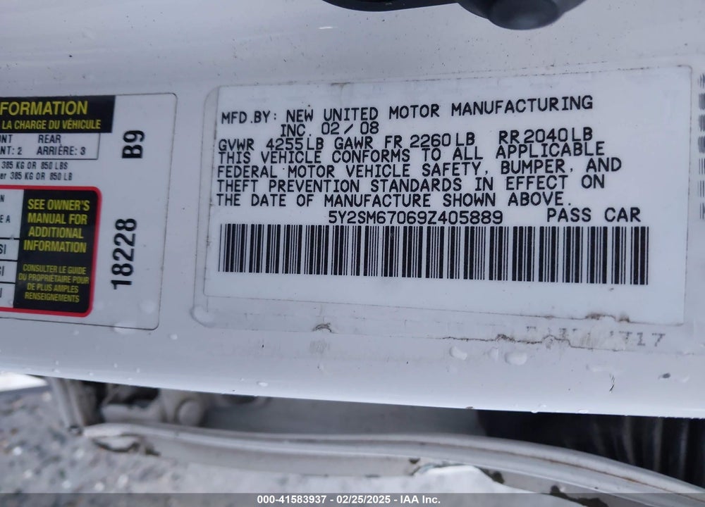 2009 PONTIAC VIBE VIN: 5Y2SM67069Z405889