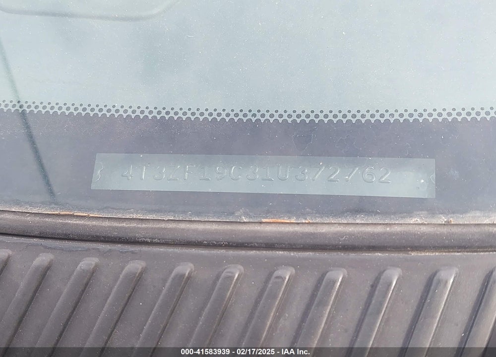 2001 TOYOTA SIENNA CE VIN: 4T3ZF19C31U372762