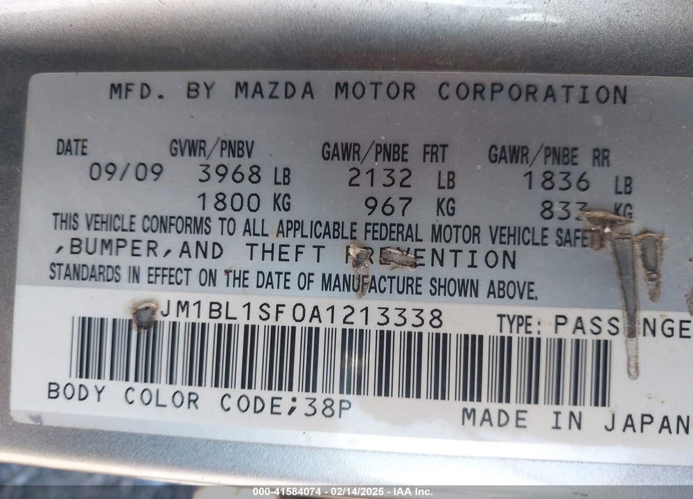 2010 MAZDA 3 I TOURING VIN: JM1BL1SF0A1213338