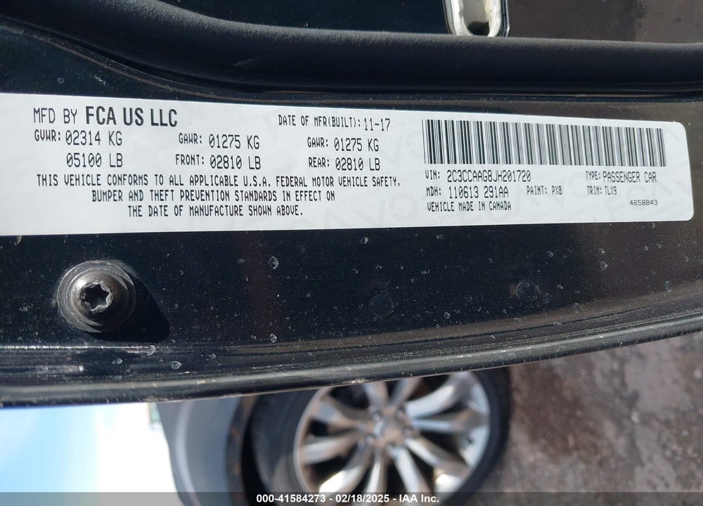 2018 CHRYSLER 300 VIN: 2C3CCAAG8JH201720