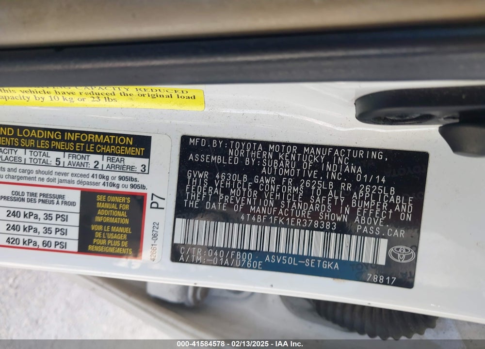 2014 TOYOTA CAMRY VIN: 4T4BF1FK1ER378383
