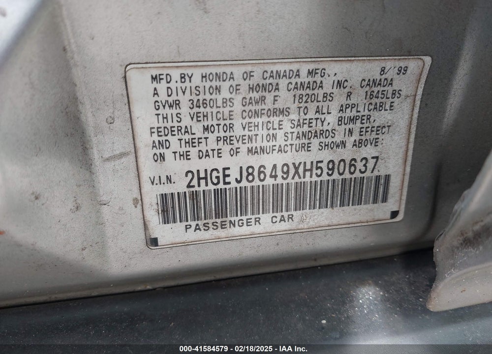 1999 HONDA CIVIC VIN: 2HGEJ8649XH590637