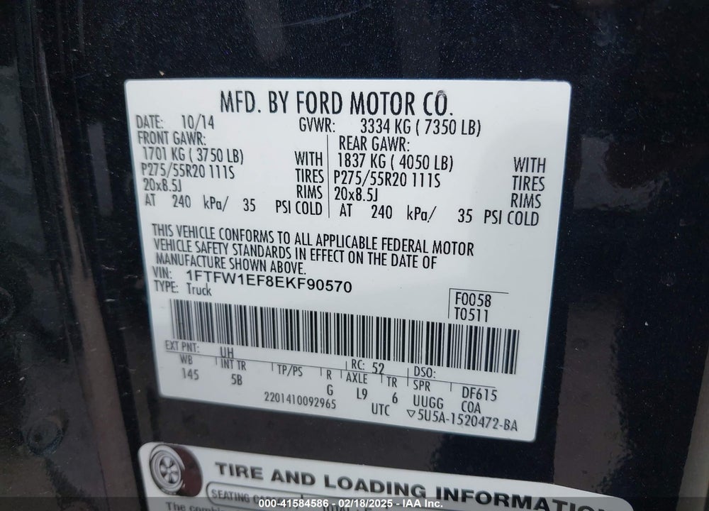 2014 FORD F-150 VIN: 1FTFW1EF8EKF90570