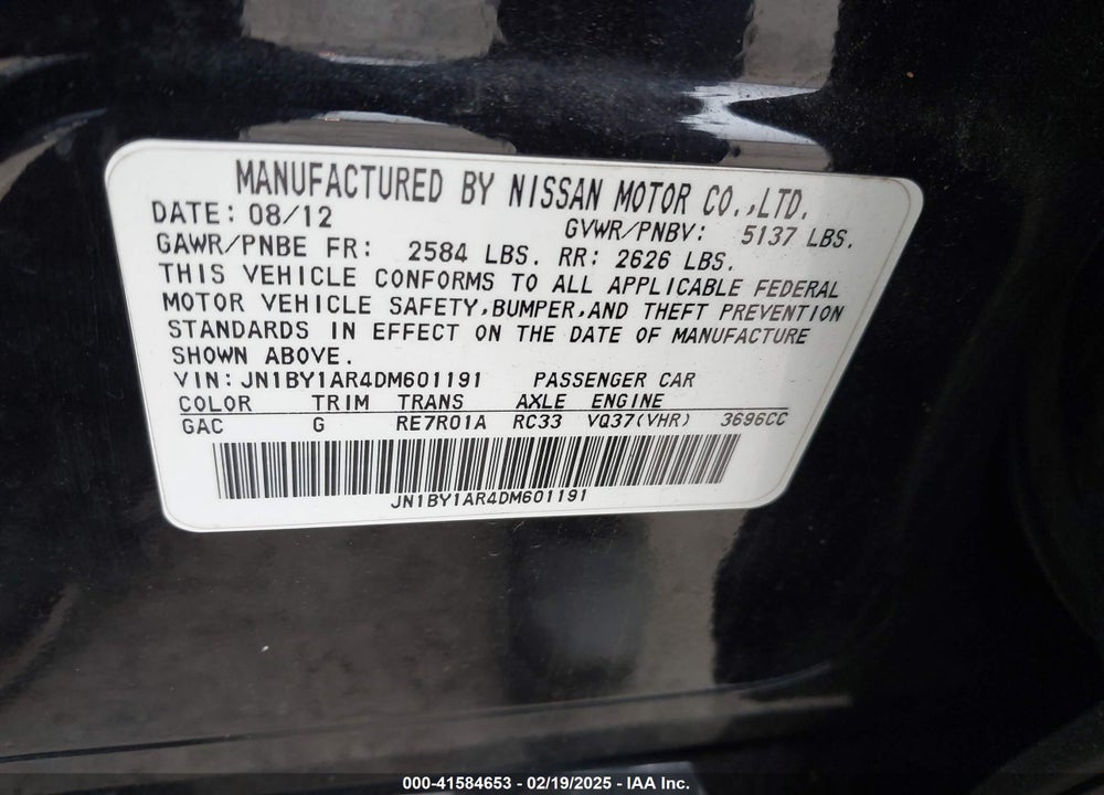 2013 INFINITI M37X VIN: JN1BY1AR4DM601191