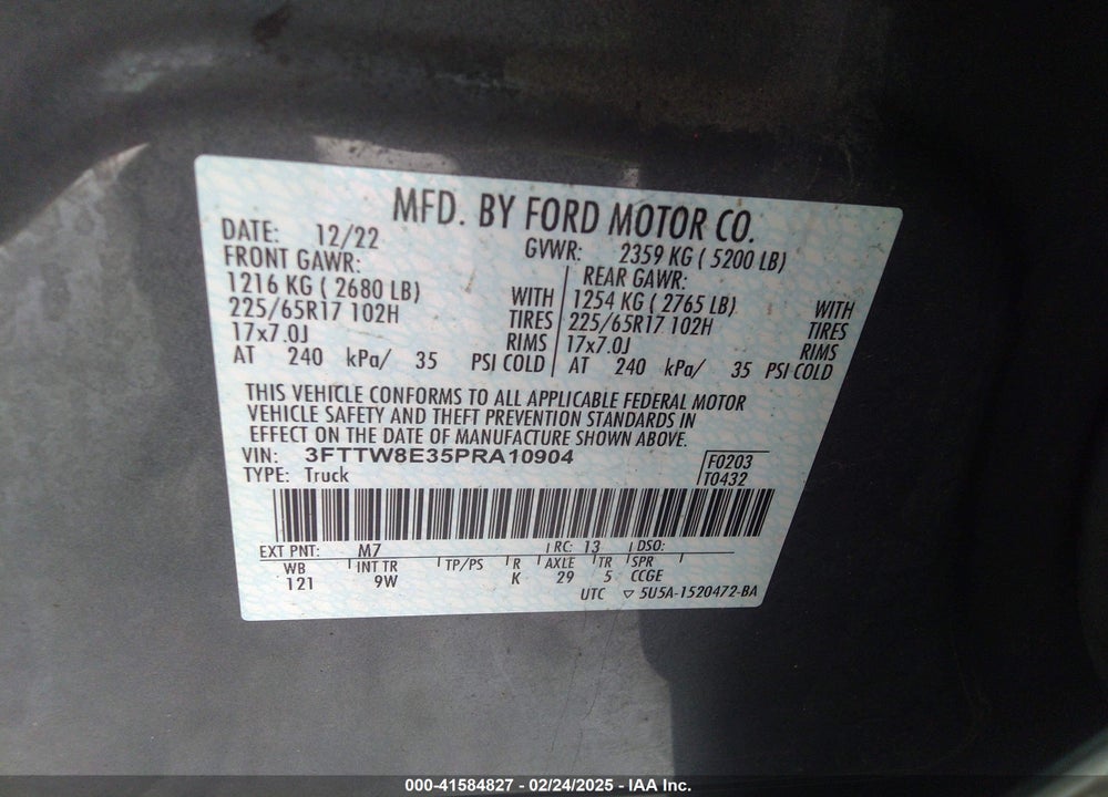 2023 FORD MAVERICK VIN: 3FTTW8E35PRA10904