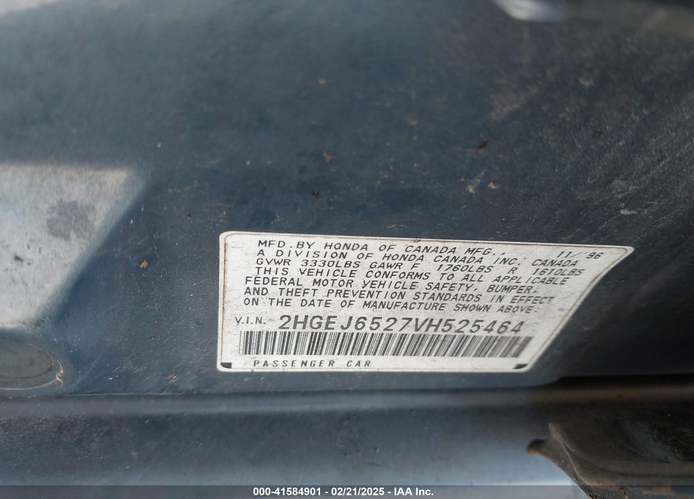1997 HONDA CIVIC DX VIN: 2HGEJ6527VH525464